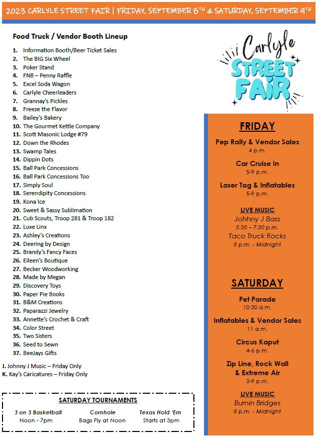 2023 Street Fair Layout Line Up Event Schedule